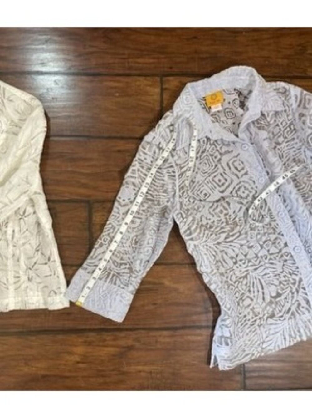 Womens Size M Sheer Button Up Shirts White Blue Coastal Coquette Boho Chic - Picture 7 of 11